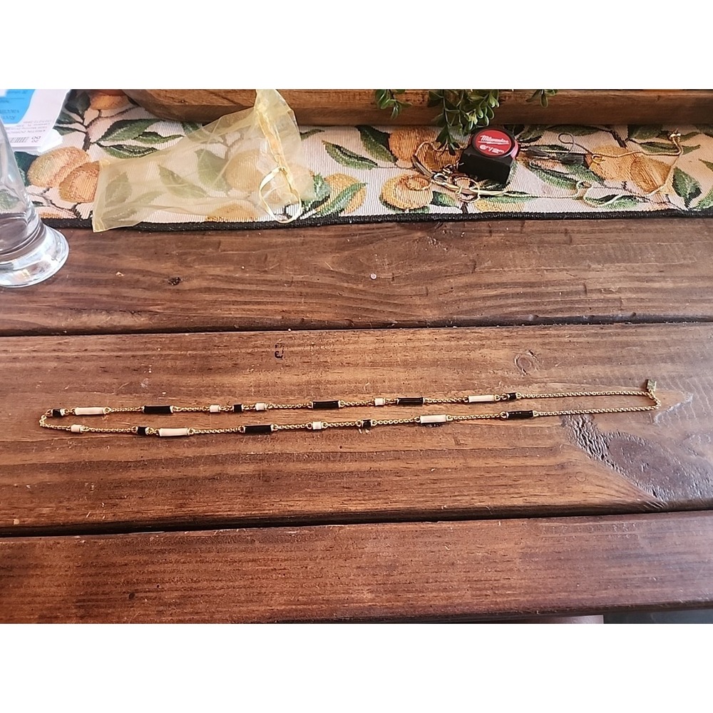 Kate Spade NY Black Gold Ivory "Bar None" Scatter Necklace Station long chain - Picture 2 of 4